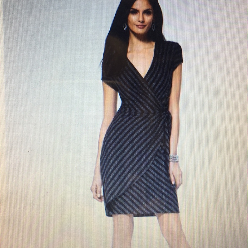 Cache Black Stripe Wrap Dress